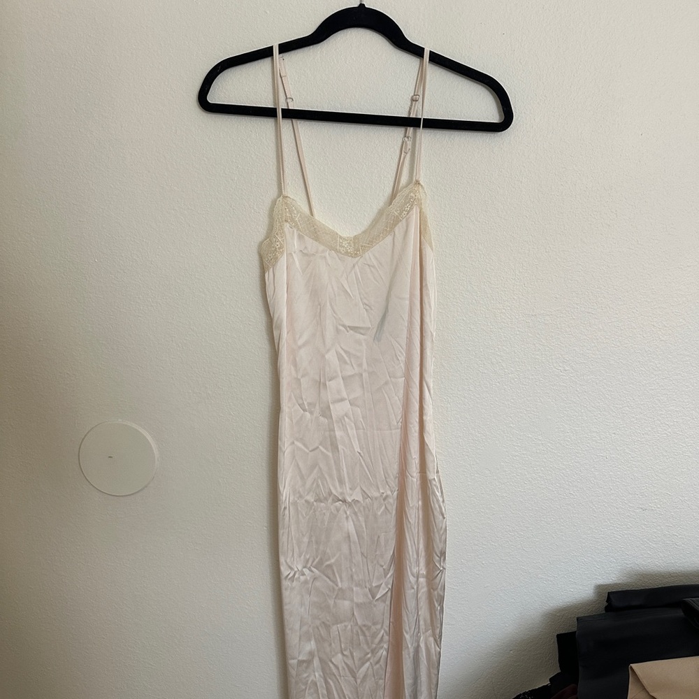 Nasty Gal Cream Lace Trim Slip Dress